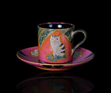 画像をギャラリービューアに読み込む, 伊藤北斗 釉刻色絵金銀彩 珈琲呑 -Cat-