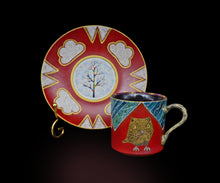 画像をギャラリービューアに読み込む, 伊藤北斗 釉刻色絵金銀彩 珈琲呑 木菟