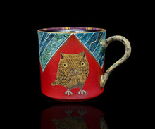 画像をギャラリービューアに読み込む, 伊藤北斗 釉刻色絵金銀彩 珈琲呑 木菟