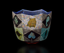 画像をギャラリービューアに読み込む, 伊藤北斗 釉刻色絵金銀彩 面取茶盌