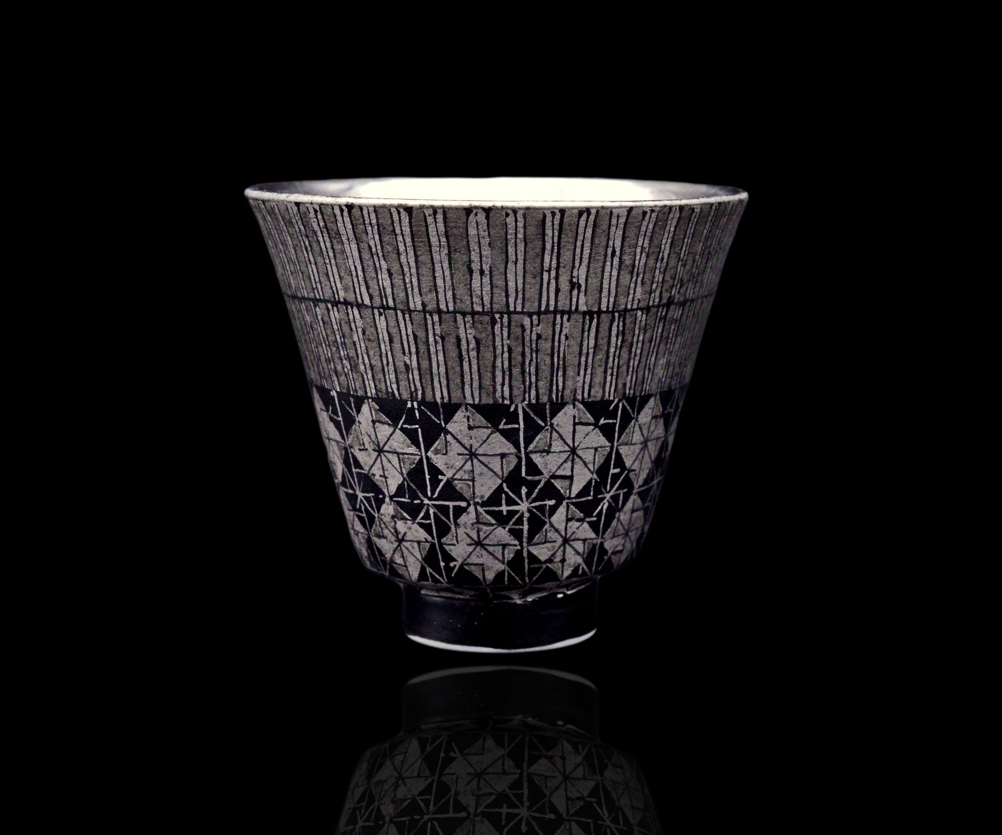 多田 幸史 九谷焼 幾何紋白金彩茶碗 【公式通販】