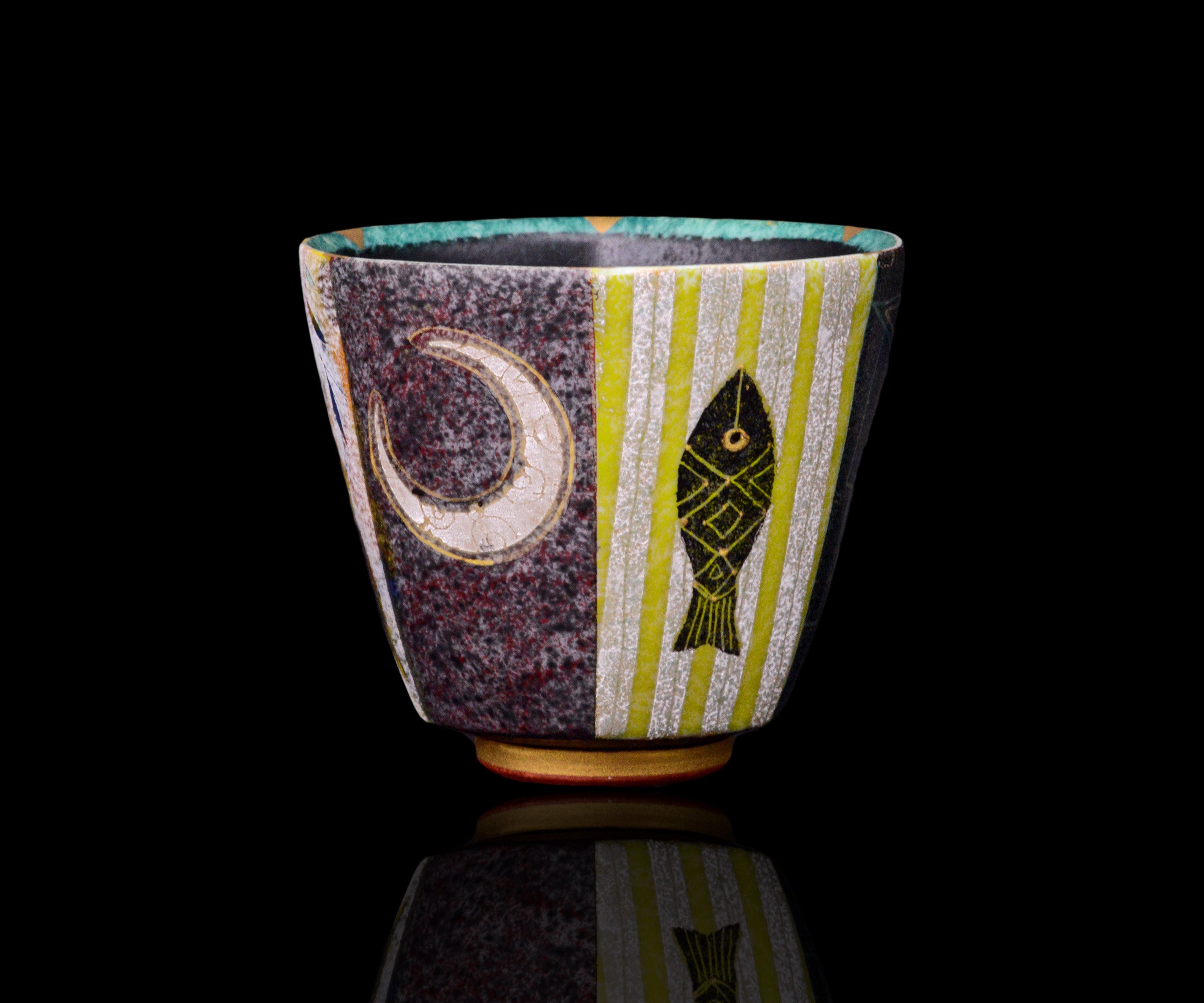 伊藤 北斗 釉刻色絵金銀彩 梟図 湯呑2,000～2,015年の個展で購入陶芸