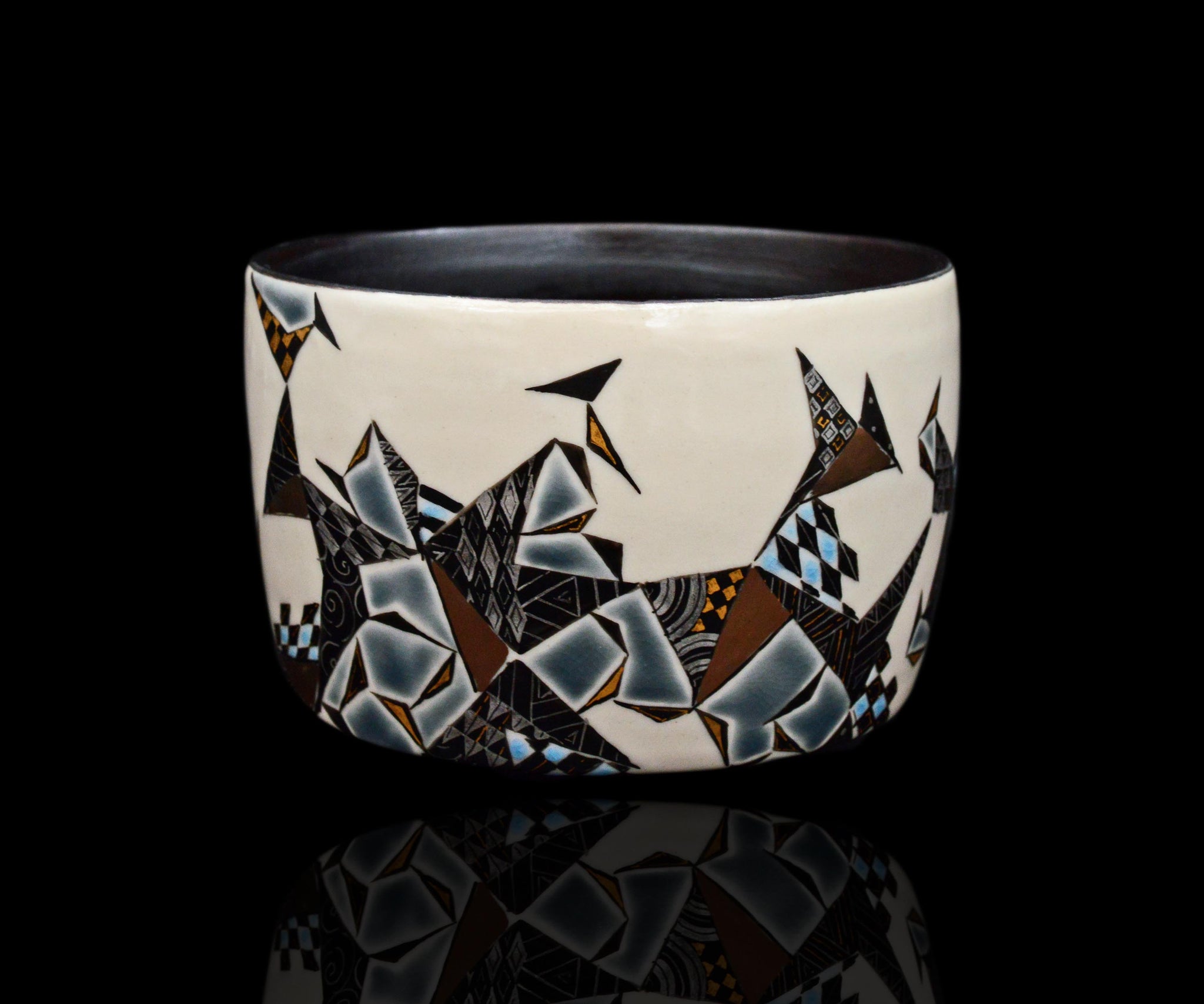 Tada Patterns Yukifumi Tada geometric pattern gold platinum silver tea bowl – 窯と土 ...